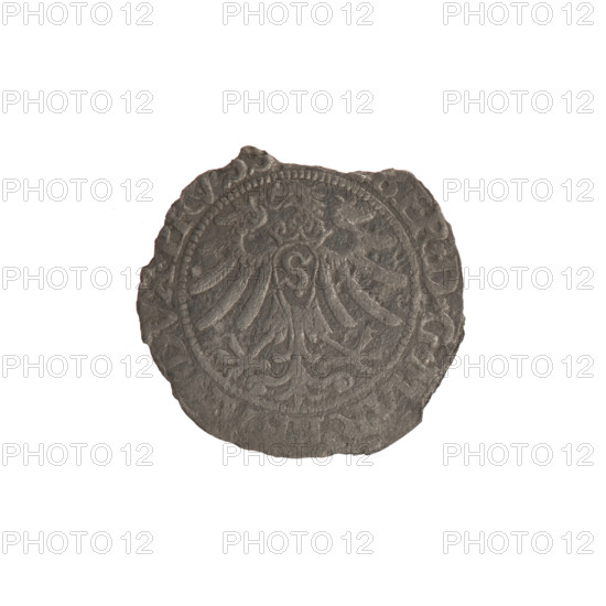 Albrecht Hohenzollern (Prince of Prussia; 1490–1568) — coin, 1533. Obverse: male bust in armour, profile right, short hair, beard with sideburns; along rim between pearly borders inscription BER*D*G*, DVX*PRV. Reverse: Prussian eagle on shield, on its chest the crowned letter S; along rim between pearly borders inscription *EX*FIDE*VIVIT* I533. Maker/publishers: Grosz, Wille, Albrecht (fl. 1520-?); Straub (Strawb), Heinrich, publisher; Decjusz, Jost Ludwik (fl. 1528-1535). Ducal Prussia (1525–1701), Königsberg. Coin: diameter 21.7 mm, weight 1.05 g, axis 0°.