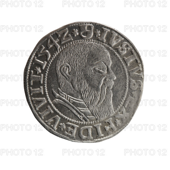 grosz, Straub (Strawb), Heinrich, R0 (rarity), eagles, Albrecht Hohenzollern (Prince of Prussia; 1490–1568) - iconography, Hohenzollern (coat of arms), male busts in armor, Obv. Prussian eagle, on its chest the crowned letter S. In the rim, between the pearl-shaped borders, an inscription beginning with a trefoil ALBER*D*G*MAR*BRAN*DVX*PR, Rev. Male bust in armor in profile turned to the right; short hair, long beard with sideburns, dividing the inner border. In the rim, between the pearl-shaped borders, an inscription beginning with the Hohenzollern shield *IVSTVS,*FIDE*VIVIT*I54Z*, 1542, Ducal Prussia (1525–1701), Königsberg, coin: diameter 23.0 mm, weight 1.95 g, axis 270°