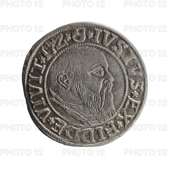 grosz, Straub (Strawb), Heinrich, R0 (rarity), eagles, male busts in armor, Hohenzollern (coat of arms), Albrecht Hohenzollern (Prince of Prussia; 1490-1568) - iconography. Obverse: Prussian eagle, on its chest the crowned letter S; in the rim, between pearl-shaped borders, an inscription beginning with a trefoil ALBER*D*G*MARAR*BRAN*DVRVSS. Reverse: male bust in armor in profile turned to the right; short hair, long beard with sideburns, dividing the inner border; in the rim, between pearl-shaped borders, an inscription beginning with the Hohenzollern shield *IVSTVS*EX*FIDE*VIVIT*I, Z*, 1542. Ducal Prussia (1525–1701), Königsberg; coin: diameter 24.0 mm, weight 1.83 g, axis 200°.