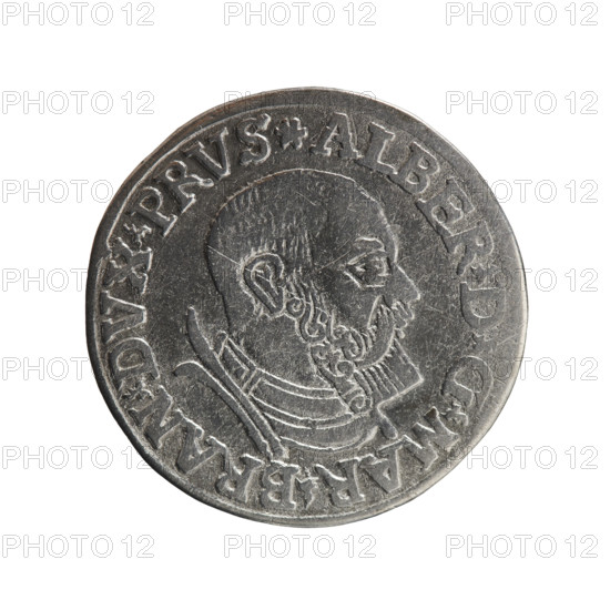 trojak, Vogelwaider (Vogelwaid), Eustachius, publisher, Decius, Jost Ludwik (fl. 1528-1535), Albrecht Hohenzollern (Prince of Prussia; 1490-1568) - iconography, male busts in armour, stars. Obv.: Male bust in armour in profile turned to the right; short hair, beard with sideburns. In the rim the inscription *ALBER DG MAR BRAN DVX PRVS*; continuous border, plant motifs between the words. Rev.: In the continuous border the inscription in six lines *III*/.GROSS:AR:/.TRIPLEX./.ALBER:DVC./.PRVSSIE./*I537* (1537). Ducal Prussia (1525–1701), Königsberg; coin: diameter 22.1 mm, weight 2.47 g, axis 160°.