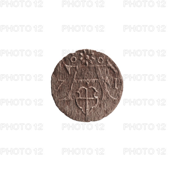 Denarius of Albert Frederick of Hohenzollern (1553–1619; Duke of Prussia 1568–1578). Obverse: monogram composed of the letters AF, beneath which the Hohenzollern coat of arms in a decorative shape without hatching; date numerals 7 - I at the sides of the monogram; above the monogram a nine-petalled rosette between circles. Reverse: Prussian eagle, on its breast a crowned letter S. Date 1571; Ducal Prussia (1525–1701), Königsberg. Coin: diameter 11.9 mm, weight 0.29 g, axis 0°.