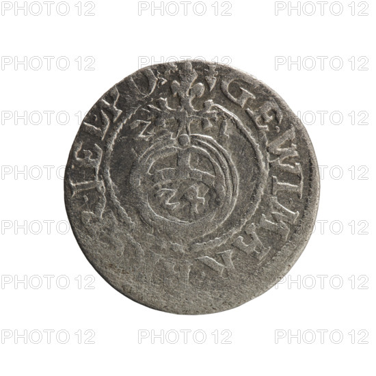 one and a half, Pfahler, Ernest, cross (iconographic), orb of rule (iconographic), coats of arms, John Sigismund (Elector of Brandenburg; 1572-1619). Obv.: Royal orb with a cross with arms terminating in finials; in the lower part of the orb, value numerals Z4; on the sides of the cross, date numerals Z-O; on the rim, between the borders, an inscription separated by a cross and terminating with a heart - hallmark +IO.SI.MAR.BR.SRIEL.PD. Rv.: Under the ducal mitre, a Prussian coat of arms; below in the shield, the value numeral 3; on the rim, between the borders, an inscription separated by a mitre and the value numeral PRO.LEG.&-PR.GREGE, 1620 (Jan Sigismund (1608-1618) - as administrator of Ducal Prussia (1618-1619) - as prince). Königsberg, Ducal Prussia (1525-1701). Coin; diameter 19.2 mm; weight 1.19 g; axis 315°.