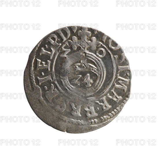 one-and-a-half, Pfahler, Ernest, cross (iconographic), orb of rule (iconographic), coats of arms, John Sigismund (Elector of Brandenburg; 1572-1619). Obv. Royal orb with a cross with arms terminating in finials. In the lower part of the orb, the value numerals Z4. On the sides of the cross, the date numerals Z - O. In the rim between the rims, an inscription divided by a cross and terminating in a heart - hallmark, .SI.MAR.BR., .I.EL.PD Rw. Under the ducal mitre, a Prussian coat of arms. Below in the shield, the value numeral 3. In the rim between the borders, an inscription separated by a mitre and the value numeral PRO.LEG.& -, REGE, 1620, Königsberg, Ducal Prussia (1525-1701), coin, coin: diameter 19.3 mm, weight 1.12 g, axis 315 degrees.