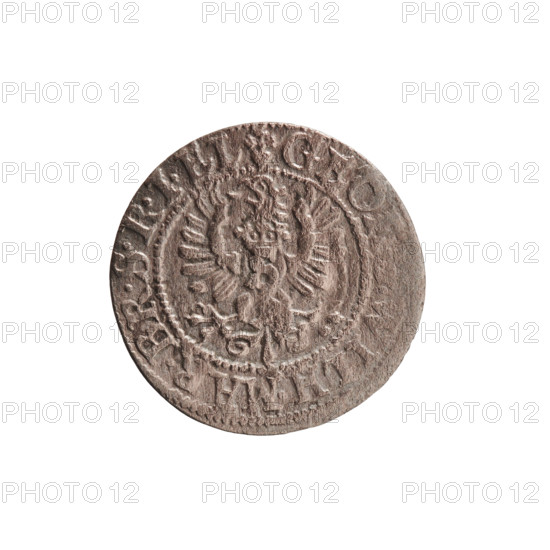 szelag by Ernest Pfahler; obverse: Prussian eagle with crowned letter S on its chest; rim inscription beginning with a heart — GEOR, ILH.MAR.BR.SRIEL; reverse: monogram composed of letters GW; rim inscription divided by the Hohenzollern coat of arms +SOLIDVS.P,-VSS,1625; features rosettes and Hohenzollern coat of arms; dated 1625; Ducal Prussia (1525–1701), Königsberg; coin, diameter 16.3 mm, weight 0.62 g, axis 0°.