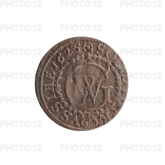 szelag, Ernest Pfahler; obverse: Prussian eagle with crowned letter S on its chest, rim inscription beginning with a heart: GEORG.WILH.MAR.BR.SRIEL; reverse: monogram composed of the letters GW, rim inscription beginning with a rosette, divided by the Hohenzollern coat of arms: SOL,R-VSSIAE.1625; 1625; Ducal Prussia (1525–1701), Königsberg; coin; diameter 16.2 mm; weight 0.62 g; axis 0°.