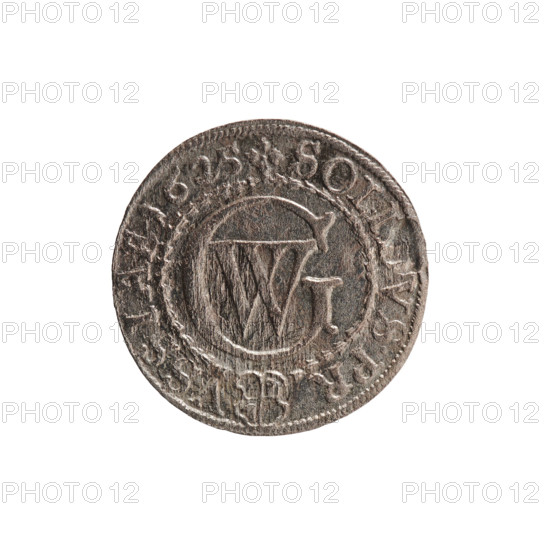 szelag, George William Hohenzollern (Elector of Brandenburg; Prince of Prussia; 1620–1640), obverse: Prussian eagle, on its chest the crowned letter S; rim inscription beginning with a heart: GEORG.WILH.MAR.BR.SRIEL. Reverse: monogram composed of the letters GW; rim inscription divided by the Hohenzollern coat of arms: +SOLIDVS.PR - VSSIAE.1625. Date: 1625. Place: Ducal Prussia (1525–1701), Königsberg. Coin: diameter 16.3 mm, weight 0.65 g, axis 0°.