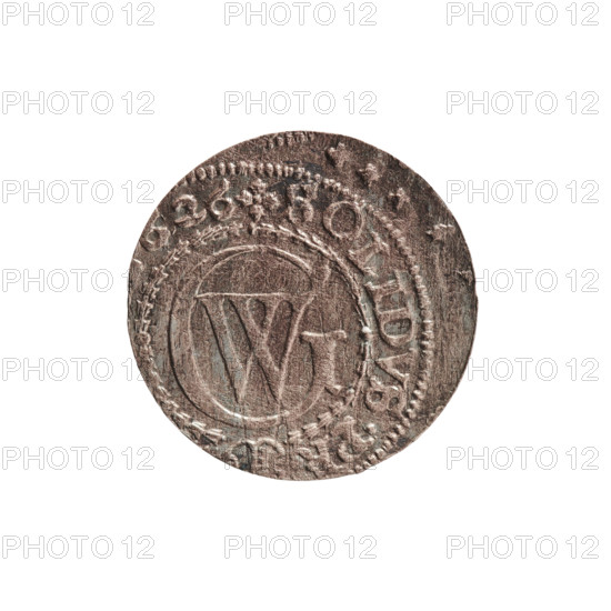 szelag, Ernest Pfahler, Obv. Prussian eagle with crowned letter S on its chest; rim inscription beginning with a heart - the hallmark GEO, .MAR.BR.SRIEL. Rev. monogram composed of the letters GW; rim inscription divided by the Hohenzollern coat of arms +SOLIDVS.PR. Features: eagles, Hohenzollern coat of arms, rosettes. Marked 1626, 626, Königsberg, Ducal Prussia (1525–1701). Coin: diameter 16.3 mm, weight 0.58 g, axis 0°.