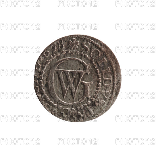 szelag, Pfahler, Ernest; obverse: Prussian eagle with crowned letter S on its chest, rim inscription beginning with a heart (hallmark) RG.WILH.MAR.BR.SRIEL; reverse: monogram composed of the letters GW, rim inscription beginning with a rosette, divided by the Hohenzollern coat of arms SOLIDVS.PR -, 28, 1628; motifs: eagles, Hohenzollern coat of arms, rosettes; Ducal Prussia (1525–1701), Königsberg; coin (szelag), diameter 15.8 mm, weight 0.59 g, axis 0°.