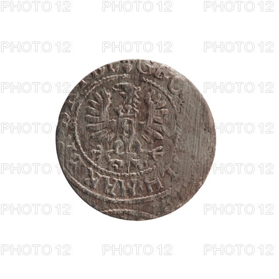 szelag, Pfahler, Ernest; Obv.: Prussian eagle with crowned letter S on its chest; rim inscription beginning with a heart (hallmark) .MAR; Rev.: monogram composed of the letters GW; rim inscription beginning with a rosette, divided by the Hohenzollern coat of arms SOLIDVS.PR - V; rosettes; eagles; 1628; Ducal Prussia (1525–1701), Königsberg; coin; diameter 16.4 mm; weight 0.69 g; axis 0°