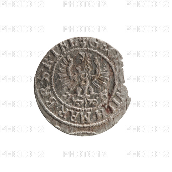 szelag by Ernest Pfahler; Obverse: Prussian eagle with crowned letter S on its chest; rim inscription beginning with a heart and hallmark GEO, ILH.MAR.BR.SRIEL. Reverse: monogram composed of the letters GW; rim inscription beginning with a rosette, divided by the Hohenzollern coat of arms SOLIDVS.PR - V, 29, 1629. Ducal Prussia (1525–1701), Königsberg; coin; diameter 16.4 mm; weight 0.54 g; axis 0°.