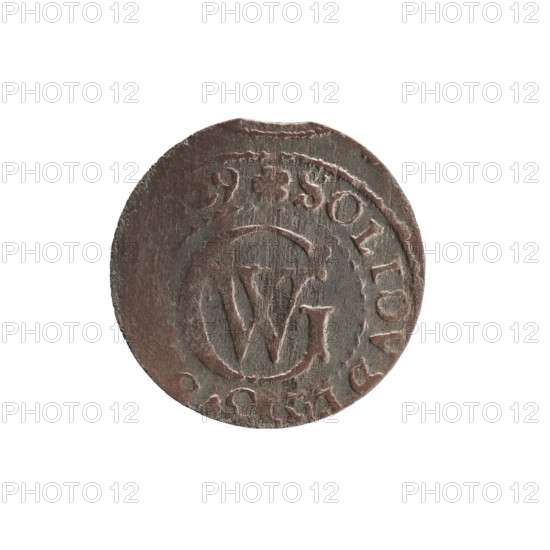 szelag by Ernest Pfahler, 1629. Obverse: Prussian eagle with a crowned letter S on its chest; in the rim between borders an inscription beginning with a heart - the hallmark GE, H.MAR.BR.SRIEL. Reverse: monogram composed of the letters GW; in the rim between borders an inscription beginning with a rosette, divided by the Hohenzollern coat of arms SOLIDV -, 29, 1629. Issued for George William Hohenzollern (Elector of Brandenburg; Prince of Prussia; reign 1620–1640). Ducal Prussia (1525–1701), Königsberg. Coin: diameter 16.2 mm, weight 0.50 g, axis 0°.