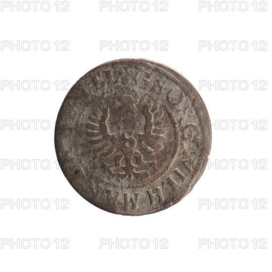 szelag, obverse: Prussian eagle with on its chest a crowned letter S; in the rim between the borders an inscription beginning with a heart – the hallmark, ORG.WILH.MAR, EL. Reverses: monogram composed of the letters GW; in the rim between the borders an inscription beginning with a rosette, divided by the Hohenzollern coat of arms SOLI, VS.PR - VSSI, E.1629; dated 1629. Features: eagles, rosettes, Hohenzollern coat of arms. Origin: Ducal Prussia (1525–1701), Königsberg. Coin, diameter 16.5 mm, weight 0.63 g, axis 0 degrees.