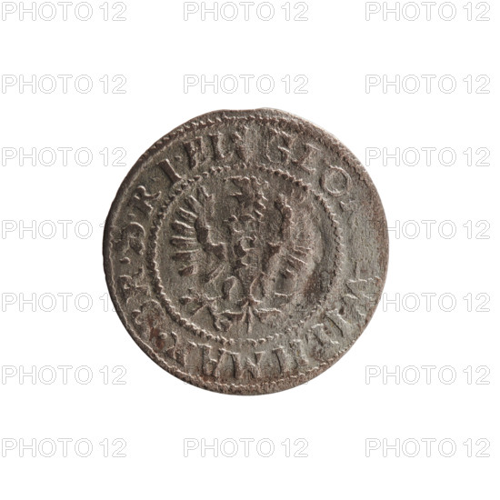 Szelag (szelag), Pfahler, Ernest, George William Hohenzollern (Elector of Brandenburg; Prince of Prussia; 1620–1640). Obverse: Prussian eagle, on its chest a crowned letter S; in the rim between borders an inscription beginning with a heart — GEOR. WILH. MAR. BR. SRIEL. Reverse: monogram composed of the letters GW; in the rim between borders an inscription beginning with a rosette, divided by the Hohenzollern coat of arms — SOLIDVS.PR-VSS. 1630. Ducal Prussia (1525–1701), Königsberg. Coin: diameter 16.4 mm, weight 0.51 g, axis 0°.
