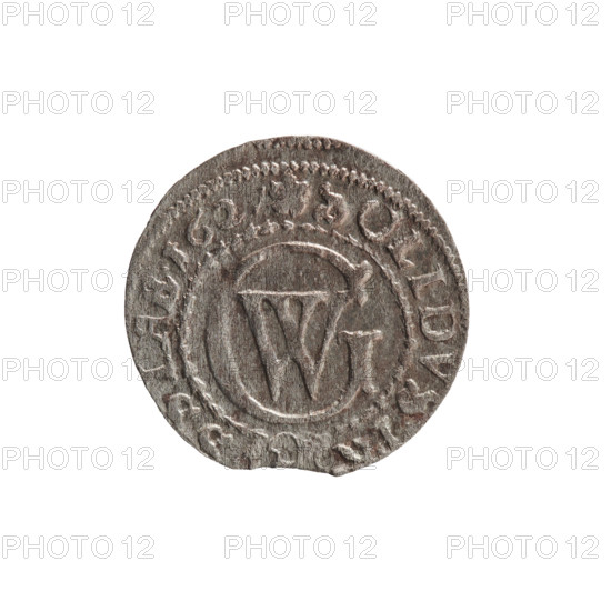 szelag; Ernest Pfahler; Department of Coins of Lands Associated with Poland removed. Eagles; Hohenzollern (coat of arms); George William Hohenzollern (Elector of Brandenburg; Duke of Prussia; 1620–1640); rosettes. Obverse: Prussian eagle, on its chest the crowned letter S; in the rim between the borders an inscription beginning with a heart — the hallmark GEO, LH.MAR.BR.SRIEL. Reverse: monogram composed of the letters GW; in the rim between the borders an inscription beginning with a rosette, divided by the Hohenzollern coat of arms: SOLIDVS.PR - IAE.162, 1627. Ducal Prussia (1525–1701), Königsberg. Coin; diameter 16.1 mm; weight 0.42 g; axis 0°.