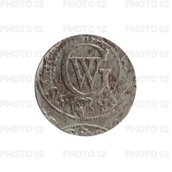 szelag, Pfahler, Ernest; George William Hohenzollern (Elector of Brandenburg; Prince of Prussia; 1620–1640); motifs: eagles, Hohenzollern coat of arms, rosettes; av. Prussian eagle with crowned letter S on its chest; rim inscription beginning with a heart hallmark: EORG.WILH.MA; rv. monogram composed of the letters GW; rim inscription beginning with a rosette, divided by the Hohenzollern coat of arms: PR - VSSIA, 1619 - 1640; Ducal Prussia (1525–1701), Königsberg; coin; diameter 16.4 mm; weight 0.63 g; axis 0°.