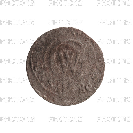 szelag, Pfahler, Ernest; obverse: Prussian eagle with on its chest a crowned letter S; in the rim between the borders an inscription beginning with a heart - hallmark, EORG.WILH.MA; reverse: monogram composed of the letters GW; in the rim between the borders an inscription beginning with a rosette, divided by the Hohenzollern coat of arms, S.PR - VSSI, 1619 - 1640; Hohenzollern (coat of arms), eagles, rosettes; Ducal Prussia (1525-1701), Königsberg; coin, szelag; diameter 16.4 mm, weight 0.55 g, axis 0 degrees.