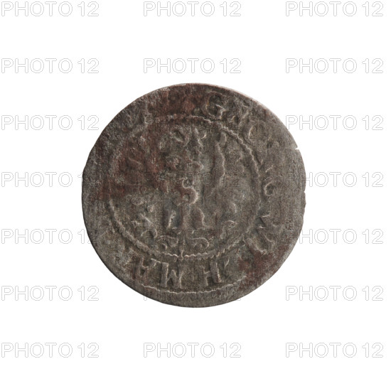 szelag, George William Hohenzollern (Elector of Brandenburg; Prince of Prussia; 1620–1640), Obv. Prussian eagle with crowned letter S on its chest; rim inscription beginning with a heart — hallmark, GEORG.WILH.MA. Rev. monogram composed of the letters GW; rim inscription beginning with a rosette, divided by the Hohenzollern coat of arms: SO, ID, S.PR-VS, 3, 1619-1640. Ducal Prussia (1525–1701), Königsberg. Coin: diameter 16.1 mm, weight 0.45 g, axis 0°.
