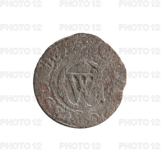 szelag; maker: Pfahler, Ernest; coin of George William Hohenzollern (Elector of Brandenburg; Duke of Prussia; 1620–1640); obverse: Prussian eagle; rim inscription between borders: WILH.MA; reverse: monogram composed of the letters GW; rim inscription beginning with a rosette, divided by the Hohenzollern coat of arms: PR-VSSIAE 1619–1640; Ducal Prussia (1525–1701), Königsberg; coin; diameter 16.3 mm; weight 0.53 g; axis 0°