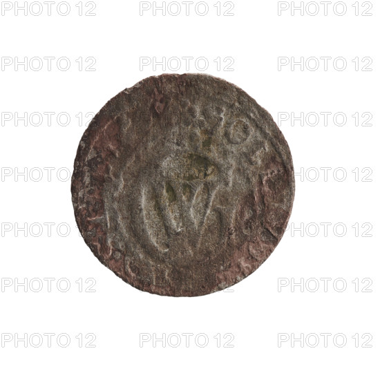 szelag; maker: Ernest Pfahler; material: coin; date: 1619–1640 (Ducal Prussia); place: Königsberg. Obverse: Prussian eagle with a crowned letter S on its chest; rim inscription beginning with a heart, reading GEORG.WILH.MAR.BR.SRIEL. Reverse: monogram composed of the letters GW; rim inscription beginning with a rosette, divided by the Hohenzollern coat of arms, reading OLIDVS., SI, 1619–1640. Associated person: George William Hohenzollern (Elector of Brandenburg; Duke of Prussia; 1620–1640). Features: eagles, Hohenzollern coat of arms, rosettes. Dimensions: diameter 16.5 mm; weight 0.54 g; axis 0°.