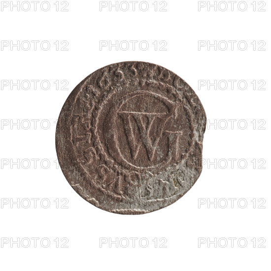 szelag; Pfahler, Ernest; George William Hohenzollern (Elector of Brandenburg; Prince of Prussia; 1620–1640); obverse: Prussian eagle with on its chest a crowned letter S; reverse: monogram composed of the letters GW; rims: inscriptions—obverse rim beginning with a heart hallmark GEO, ILH.MAR.B, .RIEL.; reverse rim inscription beginning with a rosette, divided by the Hohenzollern coat of arms, S., R - VSSIAE.1633; date: 1633; place: Ducal Prussia, Königsberg; coin type: szelag; diameter 16.2 mm; weight 0.62 g; axis 0 degrees.