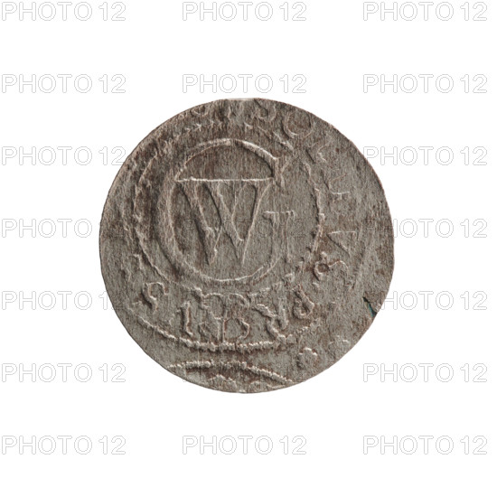 szelag, Pfahler, Ernest; George William Hohenzollern (Elector of Brandenburg; Prince of Prussia; 1620–1640); Obv.: Prussian eagle, on its chest the crowned letter S; in the rim between the borders an inscription beginning with a heart — GEOR, ILH.MAR, .BR, S, I.EL.; Rev.: monogram composed of the letters GW; in the rim between the borders an inscription beginning with a rosette, divided by the Hohenzollern coat of arms — OLIDVS.PR - VS, 1619–1640; Ducal Prussia (1525–1701), Königsberg; coin; diameter 16.5 mm; weight 0.70 g; axis 0 degrees.