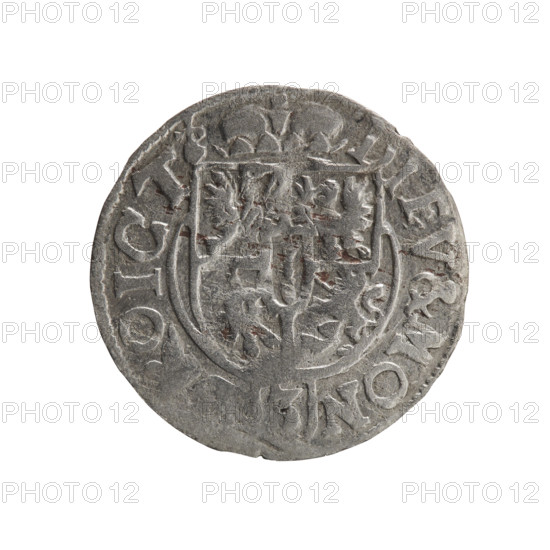 one and a half, Pfahler, Ernest, cross (iconographic), George William Hohenzollern (Elector of Brandenburg; Duke of Prussia; 1620-1640), orb of rule (iconographic), coats of arms. Obv. Royal orb with a cross with arms terminating in finials. In the lower part of the orb the value numerals Z4. On the sides of the cross the date numerals ZI. In the rim between the borders an inscription divided by a cross G E.WI.M, RIELPD Rw. Under the ducal mitre a five-field coat of arms, below in the shield a value numeral 3. In the rim between the borders an inscription separated by the mitre and the value numeral and ending with the hallmark DIEV & MON -, OICT, 1621. Ducal Prussia (1525-1701), Königsberg, coin: diameter 19.0 mm, weight 0.90 g, axis 0 deg.