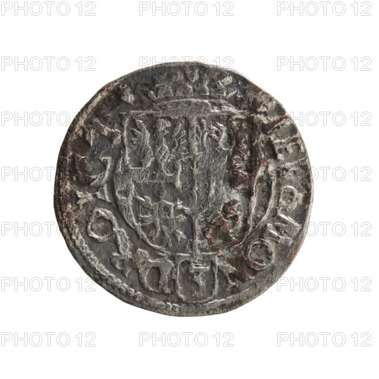 one-and-a-half, George William Hohenzollern (Elector of Brandenburg; Duke of Prussia; 1620-1640), cross (iconographic), orb of rule (iconographic), coats of arms. Obv.: Royal orb with a cross with arms terminating in finials; in the lower part of the orb the value numerals Z4; on the sides of the cross the date numerals ZZ; in the rim between the borders an inscription divided by a cross .GE WI.MA, R.SR.IELPD. Rev.: Under the ducal mitre a five-field coat of arms, below in the shield a value numeral 3; in the rim between the borders an inscription separated by the mitre and the value numeral and ending with the hallmark, IEV, MON - DROICT, 1622. Ducal Prussia (1525–1701), Königsberg; coin; diameter 19.0 mm; weight 0.96 g; axis 225°