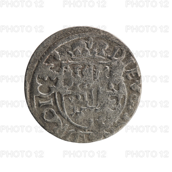 one and a half, Pfahler, Ernest, cross (iconographic), George William Hohenzollern (Elector of Brandenburg; Duke of Prussia; 1620-1640), orb of reign (iconographic), coats of arms. Obv. Royal orb with a cross with arms terminating in finials. In the lower part of the orb the value numerals Z4. On the sides of the cross the date numerals ZZ. In the rim between the borders an inscription divided by a cross, E.WI.M.AR.BR.SR.I.EL.P, Rw. Under the ducal mitre a five-field coat of arms, below in the shield a value numeral 3. In the rim between the borders an inscription divided by the mitre and the value numeral and ending with the hallmark D, E, ROIC, 1622. Ducal Prussia (1525-1701), Königsberg, coin: diameter 18.9 mm, weight 0.98 g, axis 190 degrees.