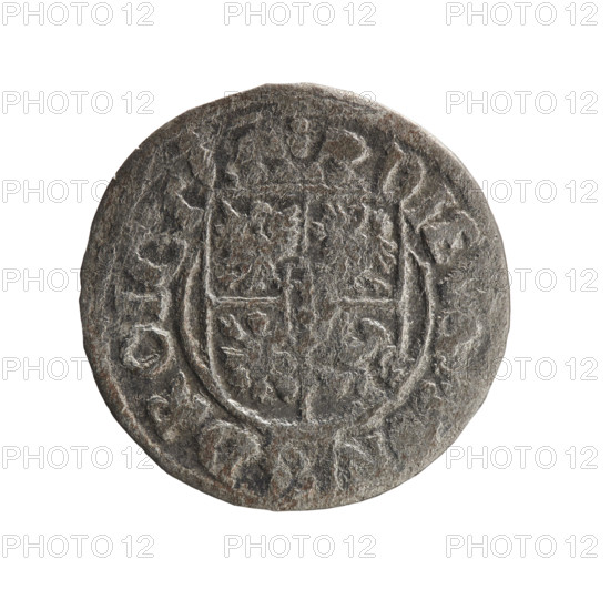 One and a half; Pfahler, Ernest; cross (iconographic); George William of Hohenzollern (Elector of Brandenburg; Duke of Prussia; 1620–1640); orb of rule (iconographic); coats of arms. Av.: Royal orb with a cross with arms terminating in finials. In the lower part of the orb the value numerals Z4. On the sides of the cross the date numerals Z-3. On the rim between the borders an inscription divided by a cross .GE.WI.MAR.RIE.L.PD. Rv.: Under the ducal mitre, a five-field coat of arms; below in the shield a value numeral 3. In the rim between the borders, an inscription divided by the mitre and the value numeral and ending with the hallmark DIE, DROICT, 1623. Ducal Prussia (1525–1701), Königsberg. Coin: diameter 19.6 mm; weight 1.10 g; axis 225°.