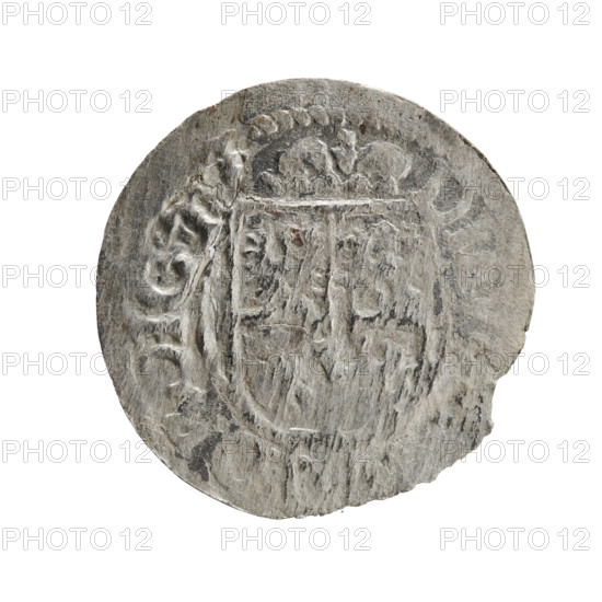 One-and-a-half; Pfahler, Ernest. Obverse: royal orb with a cross whose arms terminate in finials; lower part of the orb shows value numerals 'Z4'; date numerals 'Z-4' on the sides of the cross; rim between borders bears inscription divided by a cross: 'BR:S:R:I:EL:P'. Reverse: under a ducal mitre a five-field coat of arms, with value numeral '3' in the shield; rim between borders bears an inscription separated by the mitre and the value numeral and ending with the hallmark 'OICT', dated 1624. Cross (iconographic), orb of rule (iconographic), coats of arms. Ducal Prussia (1525–1701), Königsberg. Coin; diameter 20.0 mm; weight 0.64 g; axis 90°.
