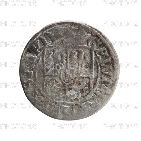 One-and-a-half coin by Ernest Pfahler. Obverse: under the ducal mitre, a five-field coat of arms with the value numeral 3 in the lower part of the shield; in the rim between borders an inscription separated by the mitre and the value numeral. Reverse: royal orb with a cross whose arms terminate in finials; value numeral Z4 in the lower part of the orb and date numerals Z-4 at the sides of the cross; in the rim between borders an inscription divided by a cross and a heart (hallmark) below the apple, NO - DVC, VS, 1624. Ducal Prussia (1525–1701), Königsberg. Coin: diameter 19.4 mm, weight 0.92 g, axis 135°.