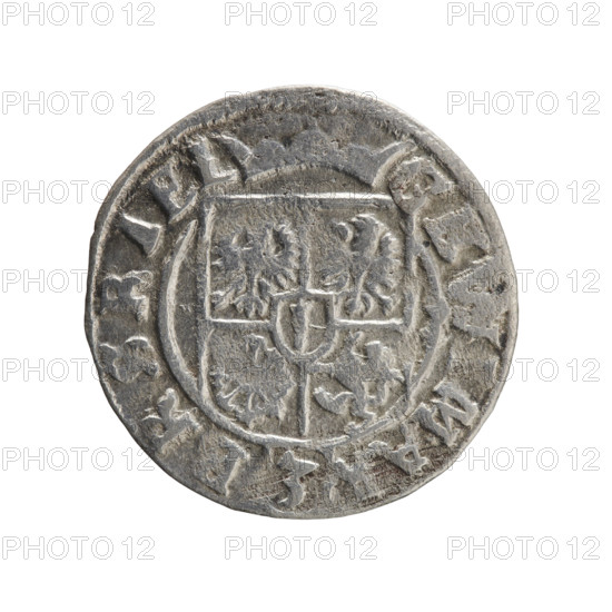 One-and-a-half; maker: Pfahler, Ernest. Department of Coins of Lands Associated with Poland. George William Hohenzollern (Elector of Brandenburg; Duke of Prussia; 1620–1640). Obverse: under the ducal mitre a five-field coat of arms; below in the shield the value numeral 3. In the rim between the borders an inscription separated by the mitre and the value numeral GEWIMA - BRSRIEL. Reverse: royal orb with a cross with arms terminating in florences; in the lower part of the orb the value numerals 24; on the sides of the cross the date numerals 2-4. In the rim between the borders an inscription divided by a cross and a heart (hallmark) located below the apple MONE NO - DVC P, VS, 1624. Ducal Prussia (1525–1701), Königsberg. Coin: diameter 19.6 mm, weight 1.09 g, axis 225°.