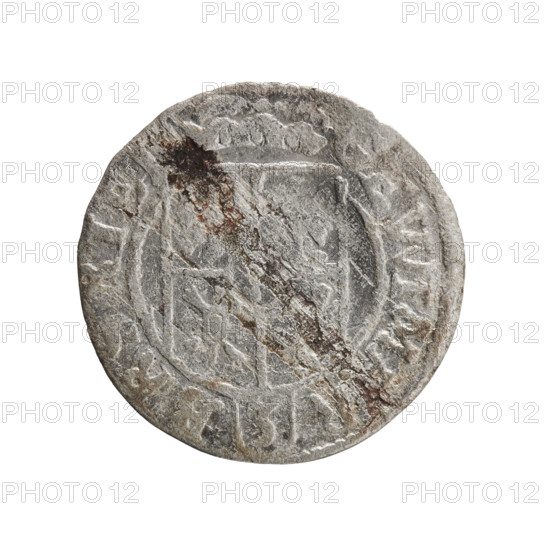 One-and-a-half (coin). Obverse: under the ducal mitre a five-field heraldic shield; below in the shield the value numeral 3. In the rim between the borders an inscription separated by the mitre and the value numeral, EW, MAR -, R, I EL Rw. Reverse: royal orb with a cross with arms terminating in finials; in the lower part of the orb the value numerals 24; on the sides of the cross the date numerals 2-4. In the rim between the borders an inscription divided by a cross MONE NOVA D, PRVS, 1624. Issued for George William Hohenzollern (Elector of Brandenburg; Duke of Prussia; 1620–1640). Iconography: cross, orb of rule, coats of arms. Ducal Prussia (1525–1701), Königsberg. Coin: diameter 19.1 mm, weight 1.01 g, axis 80°. Maker: Pfahler, Ernest.