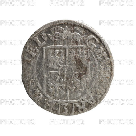 One-and-a-half, Ernest Pfahler. Department of Coins of Lands Associated with Poland. George William of Hohenzollern (Elector of Brandenburg; Duke of Prussia; 1620–1640). Cross (iconographic), orb of rule (iconographic), coats of arms. Obverse: Under the ducal mitre a five-field heraldic shield; below in the shield the value numeral 3. In the rim between the borders an inscription separated by the mitre and the value numeral GE W, AR - B, EL Rw. Royal orb with a cross with arms terminating in finials; in the lower part of the orb the value numerals 24; on the sides of the cross the date numerals 2-4. In the rim between the borders an inscription divided by a cross MONE NOVA, PRVS, 1624. Ducal Prussia (1525–1701), Königsberg. Coin: diameter 19.3 mm, weight 0.81 g, axis 240°.
