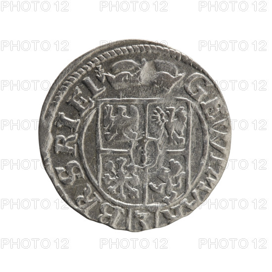 Obverse: Under the ducal mitre, a five-field coat of arms; below in the shield the value numeral 3. In the rim between the borders, an inscription separated by the mitre and the value numeral and terminating in a heart — the hallmark mark. GE WI MAR — BR SRI EL. Right: Royal orb with a cross with arms terminating in finials; in the lower part of the orb, the value numerals 24; on the sides of the cross, date numerals 2–4. In the rim between the borders an inscription divided by a cross: MONE NOVA DVC PRVS, 1624. Ducal Prussia (1525–1701), Königsberg. Coin: diameter 19.3 mm, weight 1.01 g, axis 0°. Maker: George William Hohenzollern (Elector of Brandenburg; Duke of Prussia; 1620–1640). Iconography: cross, orb of rule, coats of arms.
