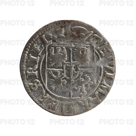 one-and-a-half, George William Hohenzollern (Elector of Brandenburg; Duke of Prussia; 1620-1640), orb of rule (iconographic), cross (iconographic), coats of arms. Obv.: Under the ducal mitre a five-field coat of arms; below in the shield the value numeral 3. In the rim between the borders an inscription separated by the mitre and the value numeral GE WI MAR - BR SRI EL. Rev.: Royal orb with a cross with arms terminating in fleurs; in the lower part of the orb the value numerals 24; on the sides of the cross the date numerals 2-4. In the rim between the borders an inscription divided by a cross: MONE NOVA D, VS, 1624. Ducal Prussia (1525-1701), Königsberg. Coin: diameter 19.3 mm, weight 0.93 g, axis 300°.