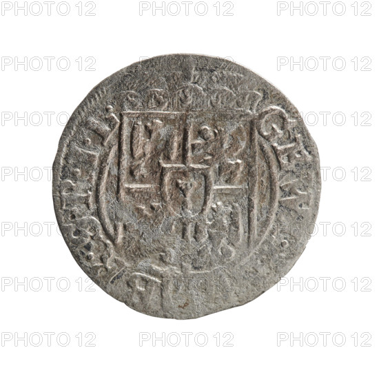 One-and-a-half, Pfahler, Ernest; George William of Hohenzollern (Elector of Brandenburg; Duke of Prussia; 1620–1640). Obverse: under the ducal mitre a five-field heraldic shield, below in the shield the value numeral 3; in the rim between borders an inscription separated by the mitre and the value numeral GE.WI., BR.SRIE. Reverse: royal orb with a cross with arms terminating in finials; in the lower part of the orb the value numerals 24; on the sides of the cross the date numerals 2–5; in the rim between borders an inscription divided by a cross and a heart—the hallmark, NO - DVC.PRVS., 1625. Ducal Prussia (1525–1701), Königsberg. Coin; diameter 19.4 mm, weight 1.02 g, axis 135°.