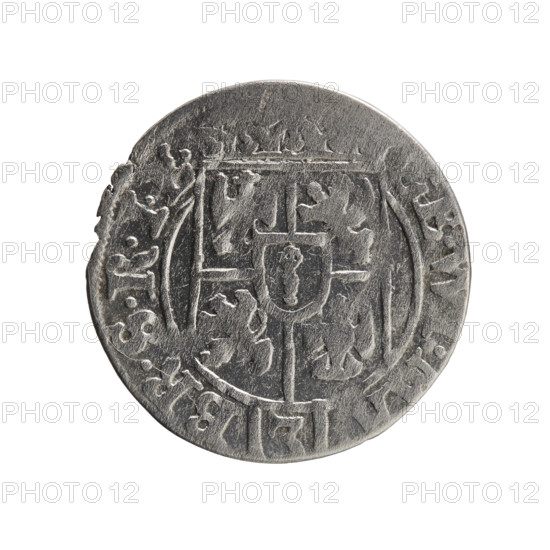 Orb of rule (iconographic); George William Hohenzollern (Elector of Brandenburg; Duke of Prussia; 1620–1640); coats of arms; cross (iconographic). Obverse: Under the ducal mitre a five-field coat of arms; below in the shield the value numeral 3. In the rim between the borders an inscription separated by the mitre and the value numeral, EW .MA. - BR.SRIE. Reverse: Royal orb with a cross with arms terminating in finials. In the lower part of the orb the value numerals 24. On the sides of the cross the date numerals 2–6. In the rim between the borders an inscription divided by a cross and a heart - the hallmark .MONE.NO- .PRVS. 1626. Ducal Prussia (1525–1701), Königsberg. Coin; diameter 19.0 mm; weight 1.14 g; axis 135°.