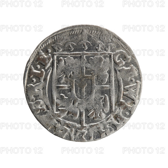 One-and-a-half; maker: Pfahler, Ernest. George William Hohenzollern (Elector of Brandenburg; Prince of Prussia; 1620–1640). Obverse: Under the ducal mitre, a five-field coat of arms; below in the shield the value numeral 3. In the rim between the borders an inscription separated by the mitre and the value numeral G .W .MA -, SRIE. Reverse: Royal orb with a cross with arms terminating in finials; in the lower part of the orb the value numerals 24; on the sides of the cross the date numerals 2–6. In the rim between the borders an inscription divided by a cross and a heart - the hallmark .MONE.NO -, VC.PRVS., 1626. Duchy of Prussia (1525–1701), Königsberg. Coin; diameter 19.2 mm; weight 1.09 g; axis 270°.