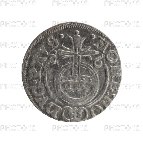 One-and-a-half coin; maker: Ernest Pfahler. Obverse: under the ducal mitre, a five-field heraldic shield with value numeral 3 in the lower field; inscription in the rim between borders separated by the mitre and the value numeral: I.MA. - B, SRIE. Reverse: royal orb with a cross whose arms terminate in fleurs; value numerals 24 in the lower part of the orb; date numerals 2-6 on the sides of the cross; inscription in the rim between borders divided by a cross and a heart - the hallmark .MONE.NO - DVC.PRVS., 1626. Subject: George William of Hohenzollern (Elector of Brandenburg; Duke of Prussia, 1620–1640). Place/period: Ducal Prussia (1525–1701), Königsberg. Coin: diameter 19.2 mm, weight 1.19 g, axis 120°.