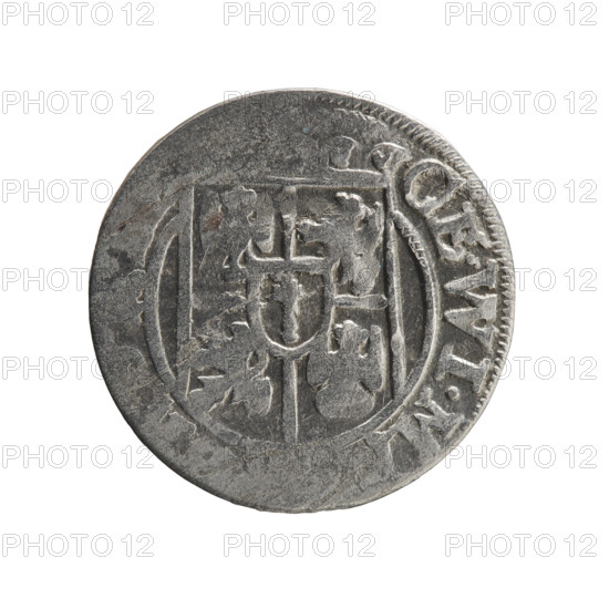 One-and-a-half coin, 1626. Maker: George William of Hohenzollern (Elector of Brandenburg; Duke of Prussia, 1620–1640). Obverse: under the ducal mitre, a five-field coat of arms; on the rim between borders an inscription divided by the mitre 'GE.WI.M'. Reverse: royal orb with a cross whose arms terminate in finials; lower part of the orb shows numerals '24'; on the sides of the cross, numerals '2-6'; in the rim between borders an inscription divided by a cross 'ONE.NO'. Königsberg, Ducal Prussia (1525–1701). Coin; diameter 19.2 mm; weight 1.33 g; axis 200°. Creator: Pfahler, Ernest (engraver). Cross (iconographic); regal orb; coats of arms.