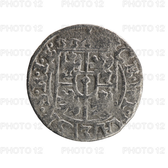 one and a half, Pfahler, Ernest, George William Hohenzollern (Elector of Brandenburg; Duke of Prussia; 1620–1640), cross (iconographic), orb of rule (iconographic), coats of arms. Obv.: Under the ducal mitre a five-field heraldic shield; below in the shield the value numeral 3. On the rim between the borders an inscription separated by the mitre and the value numeral GE.WI.MA. - BR.SRIE. Rev.: Royal orb with a cross with arms terminating in finials. In the lower part of the orb the value numerals 24. On the sides of the cross the date numerals 2-6. On the rim between the borders an inscription separated by a cross and a heart - hallmark, MO, NO. - DVC, PRVS., 1626, Königsberg, Ducal Prussia (1525–1701). Coin: diameter 19.3 mm, weight 1.24 g, axis 225°.