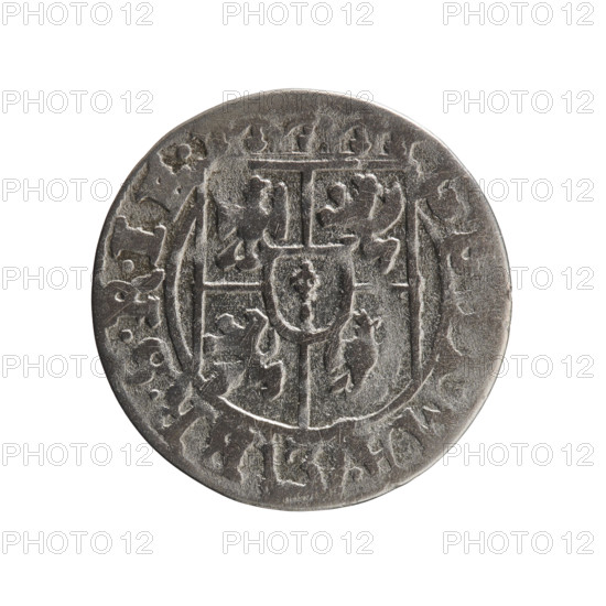 One-and-a-half coin (3 pfennige?), Ernest Pfahler, Department of Coins of Lands Associated with Poland — George William Hohenzollern (Elector of Brandenburg; Duke of Prussia; 1620–1640). Obverse: under the ducal mitre, a five-field heraldic shield; below in the shield the value numeral 3. On the rim between the borders an inscription separated by the mitre and the value numeral, .MA. - BR.SRIE. Reverse: royal orb with a cross with arms terminating in finials; in the lower part of the orb the value numerals 24; on the sides of the cross the date numerals 2-6. On the rim between the borders an inscription separated by a cross and a heart - hallmark .MONE.NO. - , .PRVS., 1626. Ducal Prussia (1525–1701), Königsberg. Coin: diameter 19.0 mm, weight 1.00 g, axis 45°.
