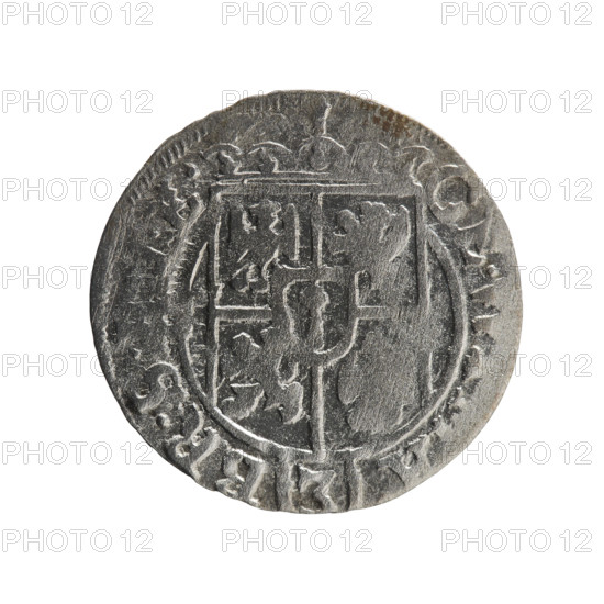 One-and-a-half (unit). Pfahler, Ernest. Obverse: Under the ducal mitre, a five-field heraldic shield with a value numeral below. In the rim between the borders an inscription separated by the mitre and the value numeral 'GE., A. - BR.S., E.' Right: Royal orb with a cross whose arms terminate in finials; value numerals '24' in lower part of orb; date numerals '2-, .' on sides of the cross. In the rim between the borders an inscription divided by a cross and a heart - the hallmark '.MONE.NO - DVC.PRVS., 1626.' George William Hohenzollern (Elector of Brandenburg; Duke of Prussia; 1620–1640). Iconography: cross, orb of rule, coats of arms. Ducal Prussia (1525–1701), Königsberg. Coin: diameter 19.5 mm; weight 1.09 g; axis 260°.