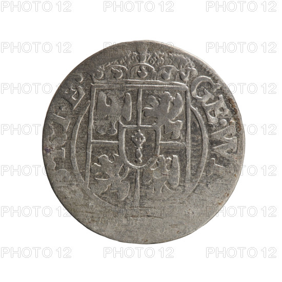 One-and-a-half; Ernest Pfahler; Department of Coins of Lands Associated with Poland — George William Hohenzollern (Elector of Brandenburg; Duke of Prussia; 1620–1640). Obverse: under the ducal mitre, a five-field coat of arms; below in the shield the value numeral 3. Rim between borders with an inscription separated by the mitre and the value numeral GE.WI, IE Rw. Reverse: royal orb with a cross whose arms terminate in finials; in the lower part of the orb the value numerals Z4; on the sides of the cross the date numerals Z-7. Rim between borders with an inscription divided by a cross .MO, C.PRVS., 1627. Ducal Prussia (1525–1701), Königsberg. Coin: diameter 19.0 mm, weight 1.18 g, axis 30°.