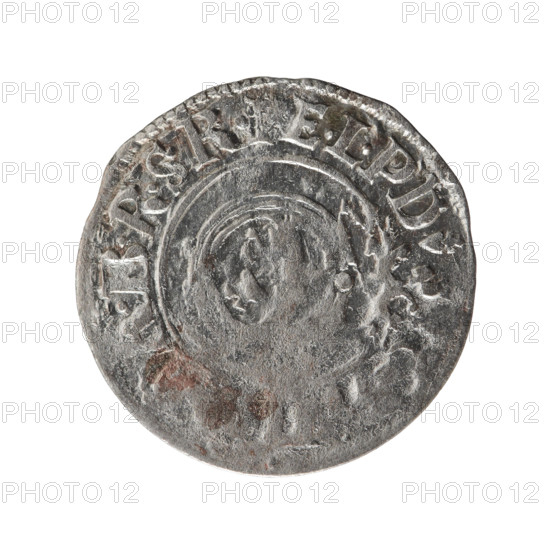 one and a half, Pfahler, Ernest, cross (iconographic), George William Hohenzollern (Elector of Brandenburg; Duke of Prussia; 1620-1640), orb of rule (iconographic), coats of arms. Obverse: royal orb with a cross with arms terminating in finials; in lower part of orb, value numerals; on the sides of the cross, date numerals. In the rim between the borders, an inscription divided by a cross and terminating with a heart — the hallmark .BRSR, PD Rw. Under the ducal mitre a five-field coat of arms; below in the shield a value numeral 3. In the rim between the borders an inscription divided by the mitre and the value numeral DIEV&, DROICT, 162. Ducal Prussia (1525–1701), Königsberg; coin; diameter 19.5 mm; weight 0.93 g; axis 45 degrees.
