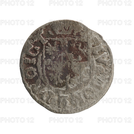 one and a half, Pfahler, Ernest, George William Hohenzollern (Elector of Brandenburg; Duke of Prussia; 1620-1640), cross (iconographic), orb of rule (iconographic), coats of arms. Obv. Royal orb with a cross with arms terminating in finials. In the lower part of the orb, value numerals 24. On the sides of the cross, date numerals 2-, . On the rim between the borders, an inscription divided by a cross .GEWI.MAR, .SRIELPD. Rev. Under the ducal mitre, a five-field coat of arms, below in the shield the value numeral 3. On the rim between the borders, an inscription divided by the mitre and the value numeral, EV & MON - DROICT, 1624. Ducal Prussia (1525-1701), Königsberg. Coin: diameter 19.4 mm, weight 0.90 g, axis 45 degrees