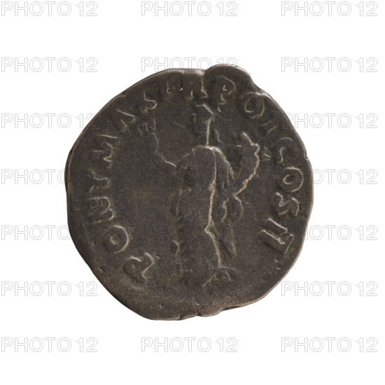 denarius, Trajan (53–117; Roman emperor 98–117); obverse: IMP CAES NERVA TRAIAN AVG GERM — Emperor's head with laurel wreath right; reverse: PONT MAX TR POT COS II — Pax in long robe standing left, holding a branch in her hands and a cornucopia in her left. 98–99 CE; Roman, Rome; coin; weight 2.30 g; axis 180°