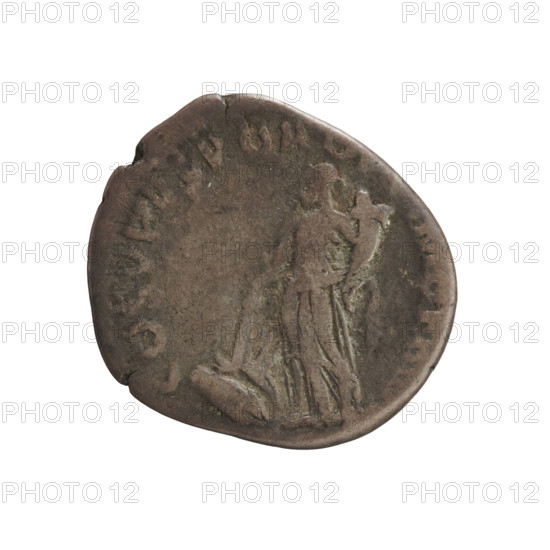 Denarius of Trajan (53–117; Roman emperor 98–117). Obverse: Bust of the emperor with a laurel wreath facing right; legend IMP TRAIANO AVG GER DAC. Reverse: Pax, draped and turned left, holding a torch over a pile of loot and a cornucopia in the left; legend COS VPP SPQR. Iconography: bust of the emperor, cornucopia (attribute), Pax (personification), piles of loot/treasures. Date: 103–111. Roman Empire (27 BC–476), Rome. Coin; weight 2.92 g; axis 180°.
