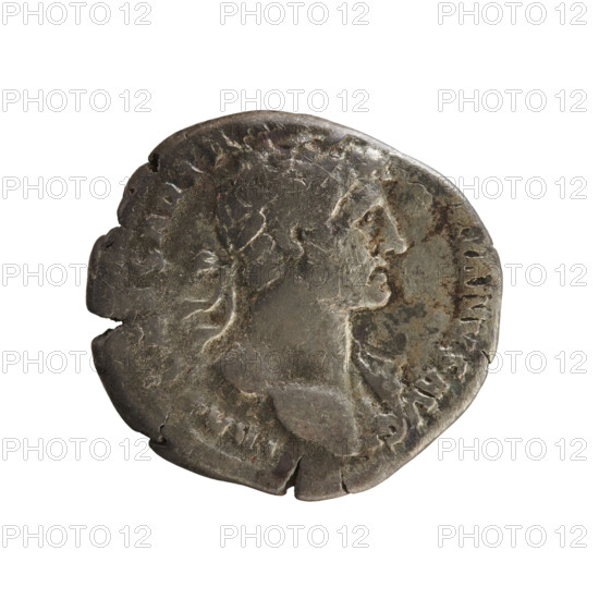 Denarius, Hadrian (76–138; Roman Emperor 117–138). Obverse: bust of the emperor with a laurel wreath and drapery to the right; legend IMP CAESAR…RIANVS AVG. Reverse: Iustitia seated on a throne facing left, holding a patera in her right hand and a scepter in her left; inscription VSTITIA. Roman, 118 CE. Coin; weight 2.93 g; axis 180°.
